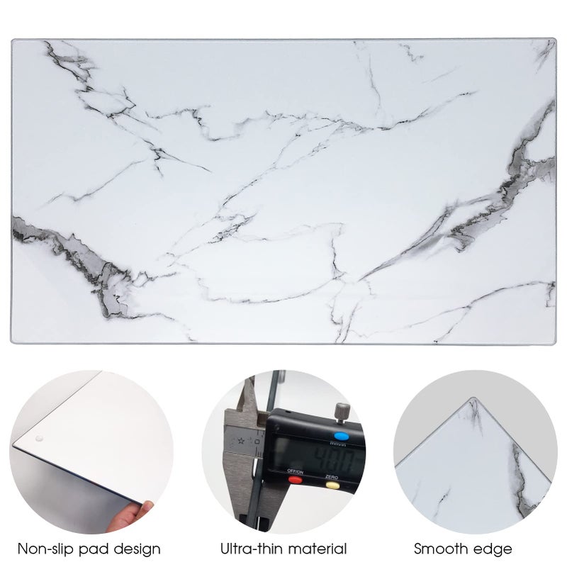 VASUHOME Glass Cutting Board, 16 * 12 inch Set of 1 Tempered Glass Cutting Board, Decorative Square Marble Chopping Board for Kitchen, Scratch, Heat, Shatter Resistant Cutting Mat, White - Image 3